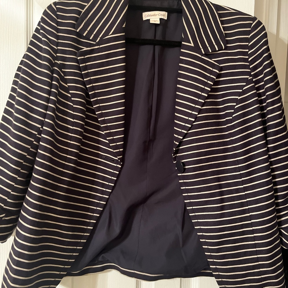 Coldwater Creek Navy and Cream Striped Blazer